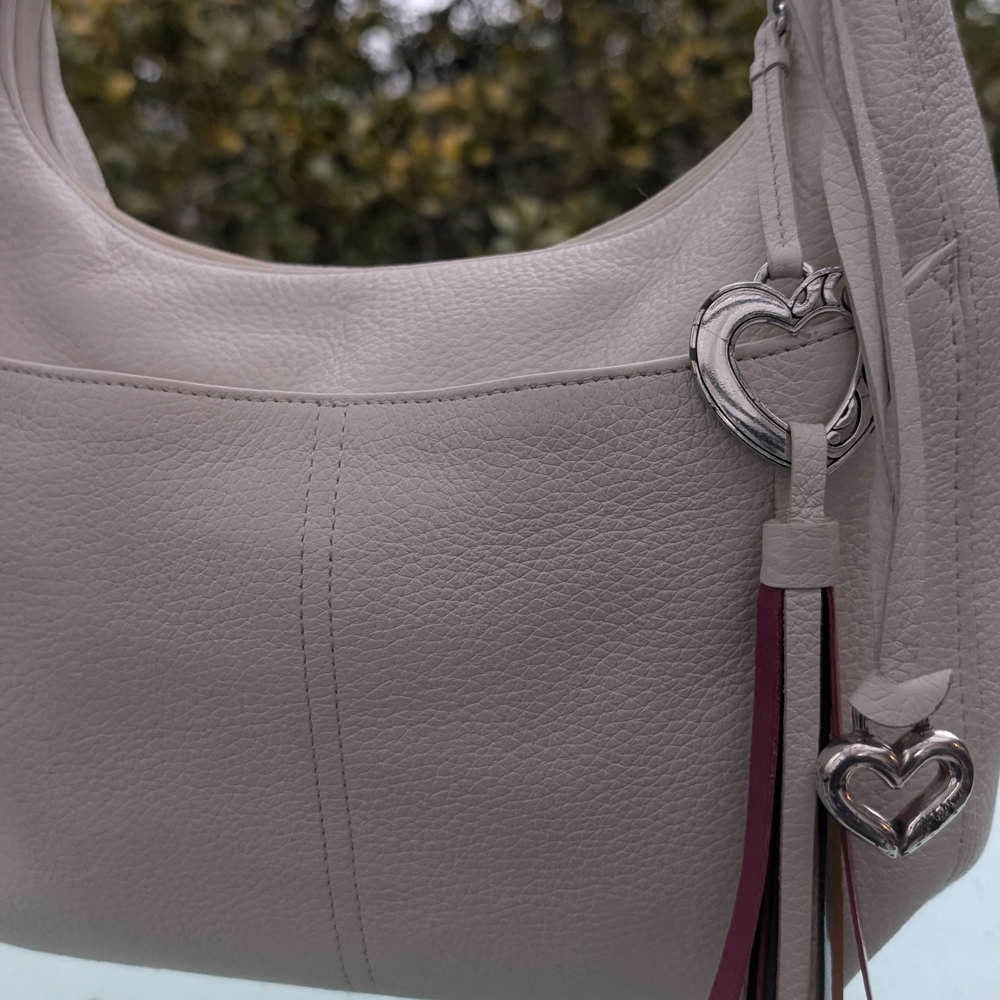 Brighton Cream Leather Shoulder Bag with Heart Charm